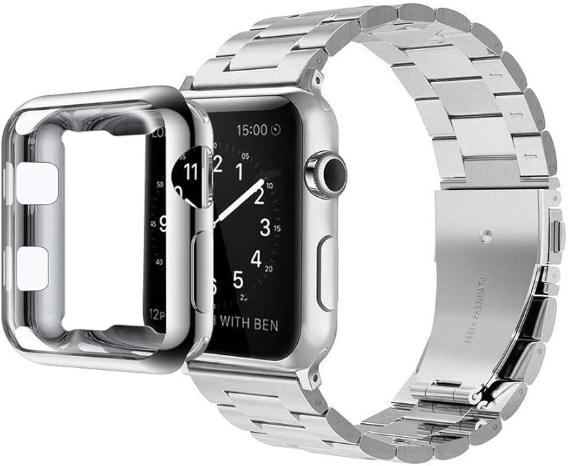 Wide Link Stainless Steel Apple Watch Band with Case